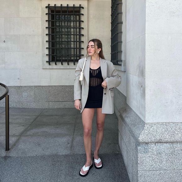 Zara Taupe Gray Oversized Vented Linen Blend Blazer - Picture 5 of 16